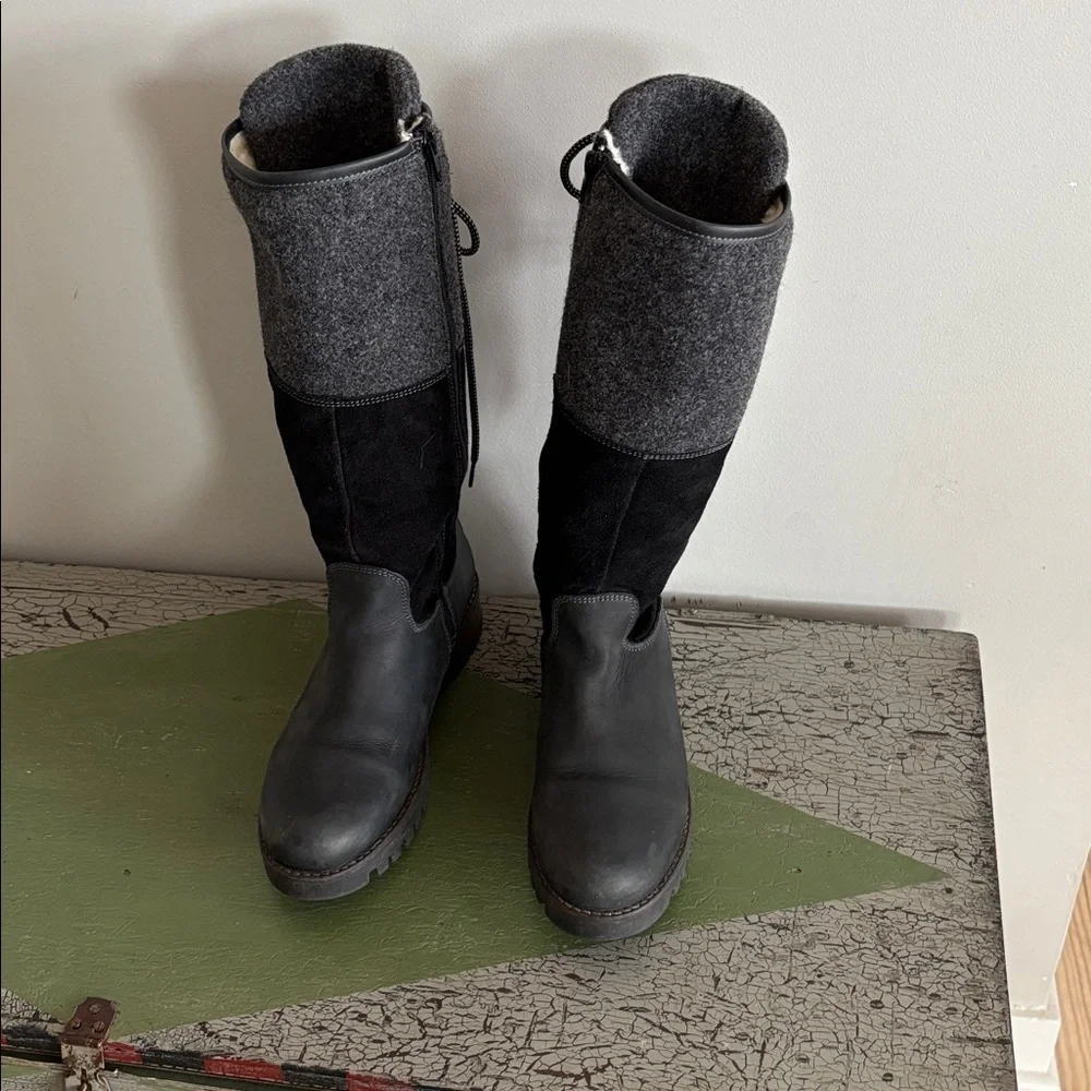 BOS. & CO. Ginger Boots Black Leather Waterproof Wool Lined Size 40 EU 9-9.5 US